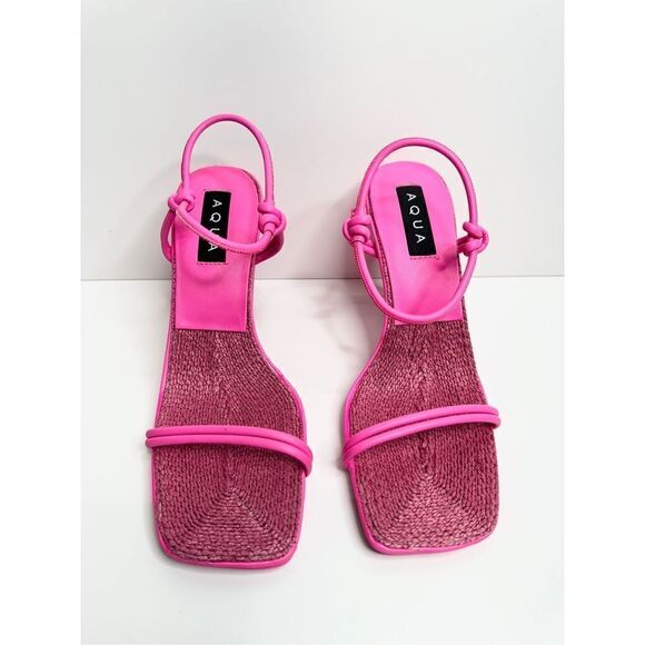 AQUA Sandals Womens Size 8.5 Square Toe Pink Raffia Detail Slip On Heel NEW - Picture 3 of 11